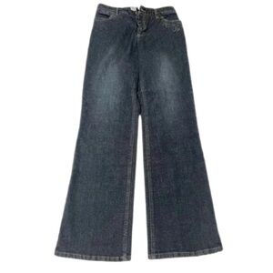 Tribal Size 4 Jeans Mid Rise Wide Leg Boot Cut Dark Wash Gold Embellishments